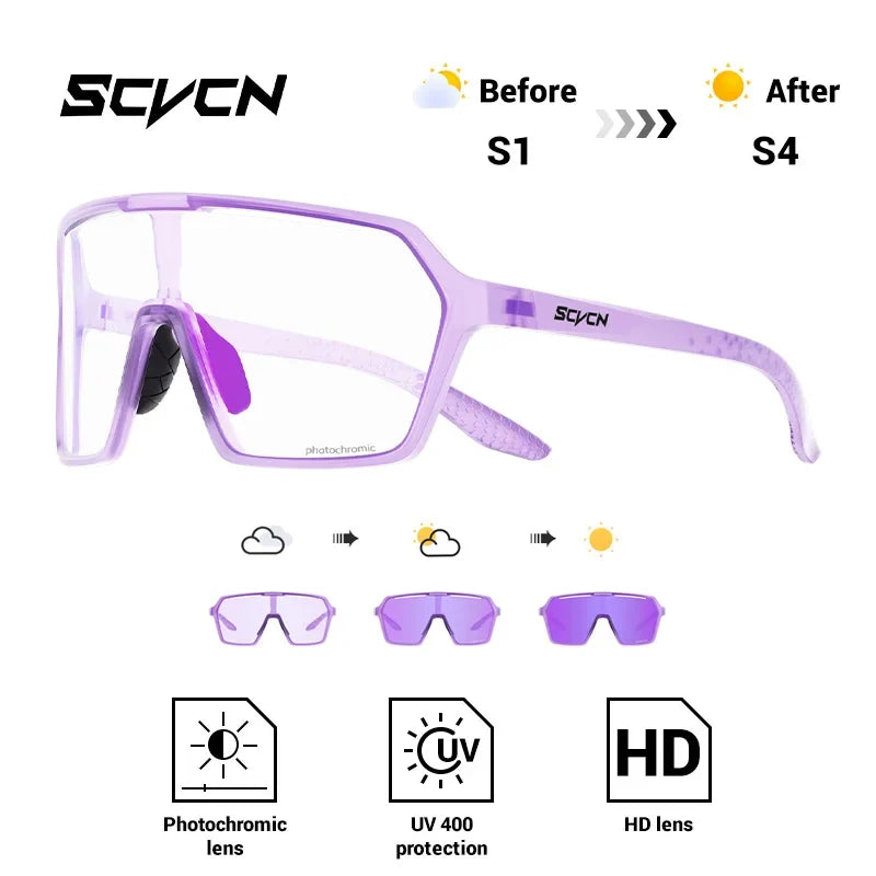 SCVCN Fashion Photochromic Men Cycling Sunglasses Women Outdoor Sports Running Mountain Hiking Glasses UV400 Protective Eyewear