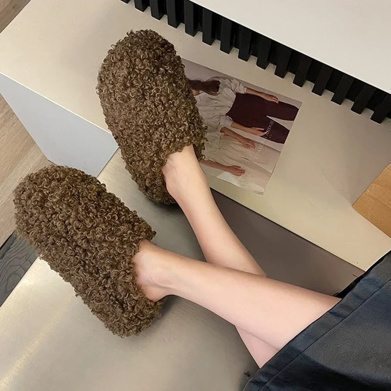 Winter 2026 Fashion Women's Shoes Comfortable Plush Velvet Warm Fluffy Slippers Home Non-slip Lightweight Soft Indoor Slippers