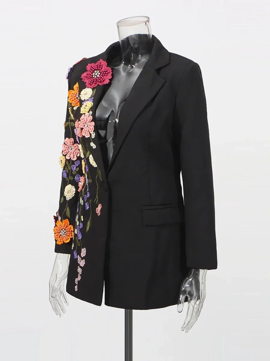 TWOTWINSTYLE Blazers de moda con apliques empalmados en colores llamativos para mujer, solapa, mangas largas, patchwork, abalorios, blazer de temperamento femenino