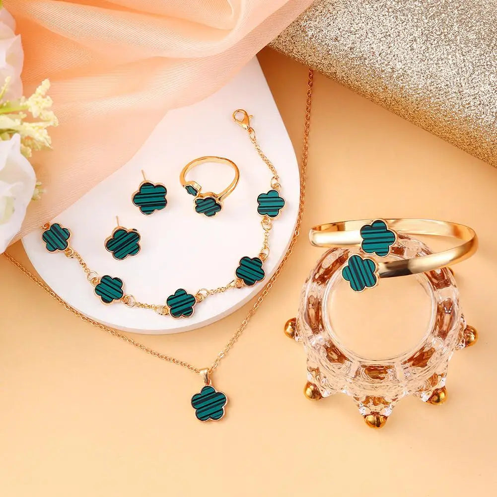 5 Pcs Set Jewelry Stainless Steel Five Leaf Clover Bracelets for Women