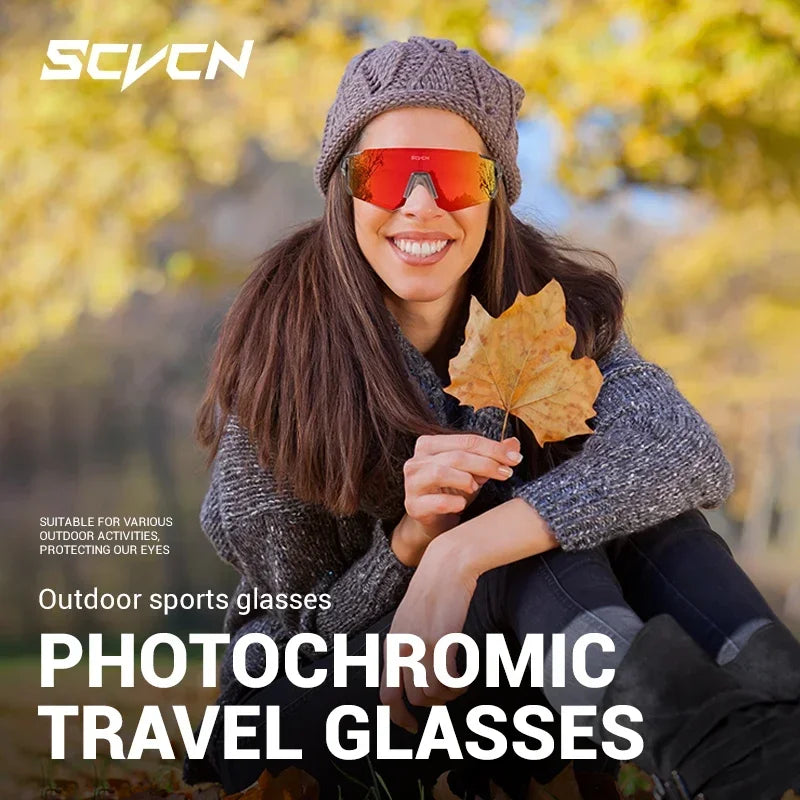SCVCN Photochromic Cycling Glasses UV400 Protection Sports Running Sunglasses TR90 Men Women for MTB Bicycle Goggles Drving