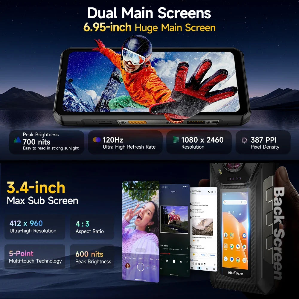 Ulefone Armor 30 Pro 5G Rugged Phone 6.9" 120Hz 32GB+512GB 12800mAh Night Camera 64MP NFC 66W Android 14 Smartphone