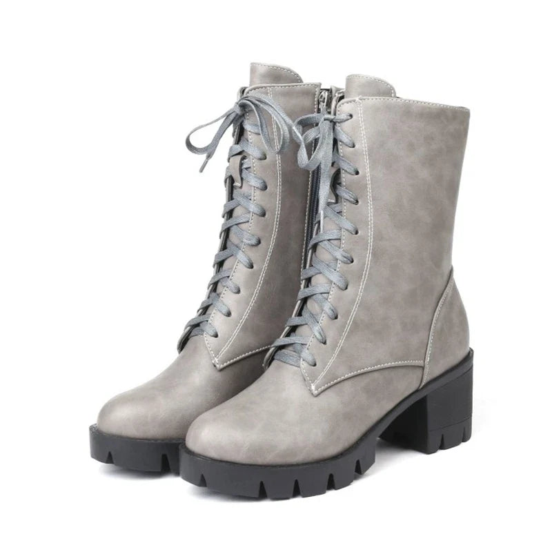 SIMLOVEYO Rubber Lace Up Black Autumn Chunky Boots big size 46 Ankle Boots Women Platform Shoes Ladies shoes women shoes Hot