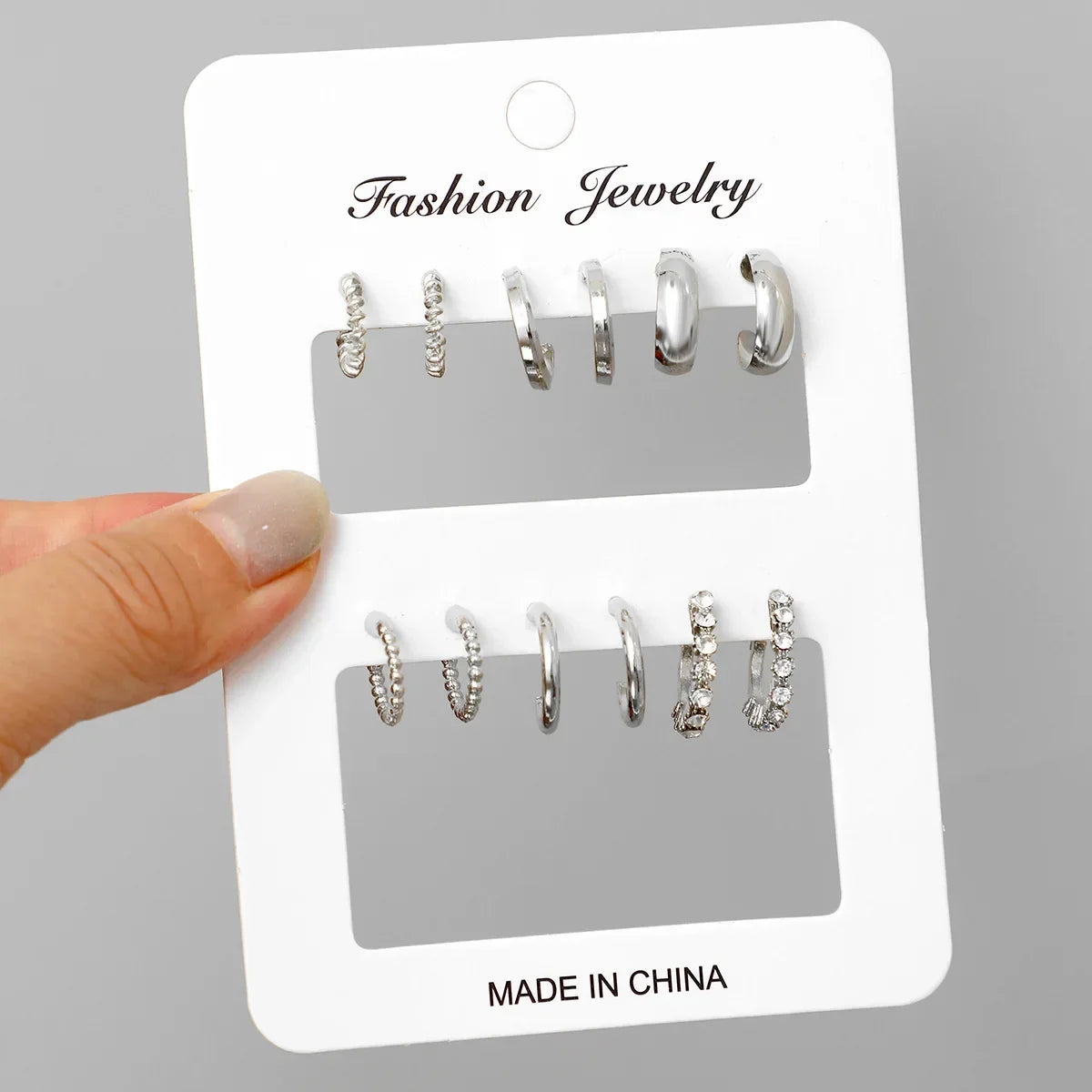 6pcs/set Stainless Steel Crystal Zirconia Hoop Earring for Women Metal