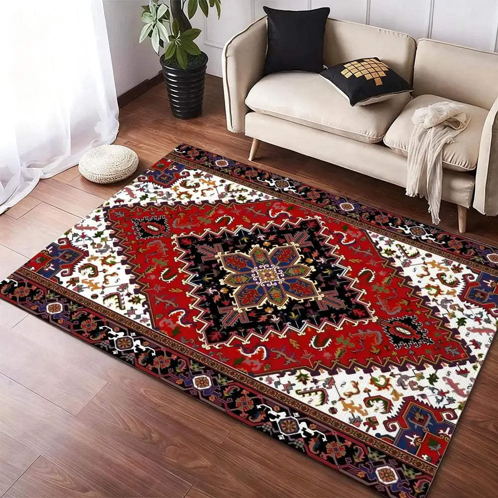 Red Persian Carpet Floor Mat Flannel Rugs Cozy Plush Thickened Soft Warm Winter Floor Mat Non Slip Living Room Home Indoor Use