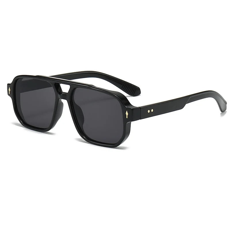 Classic Double Bridges Square Sunglasses Women Men Fashion Clear Ocean Lens Eyewear Trending Rivets Female Sun Glasses UV400