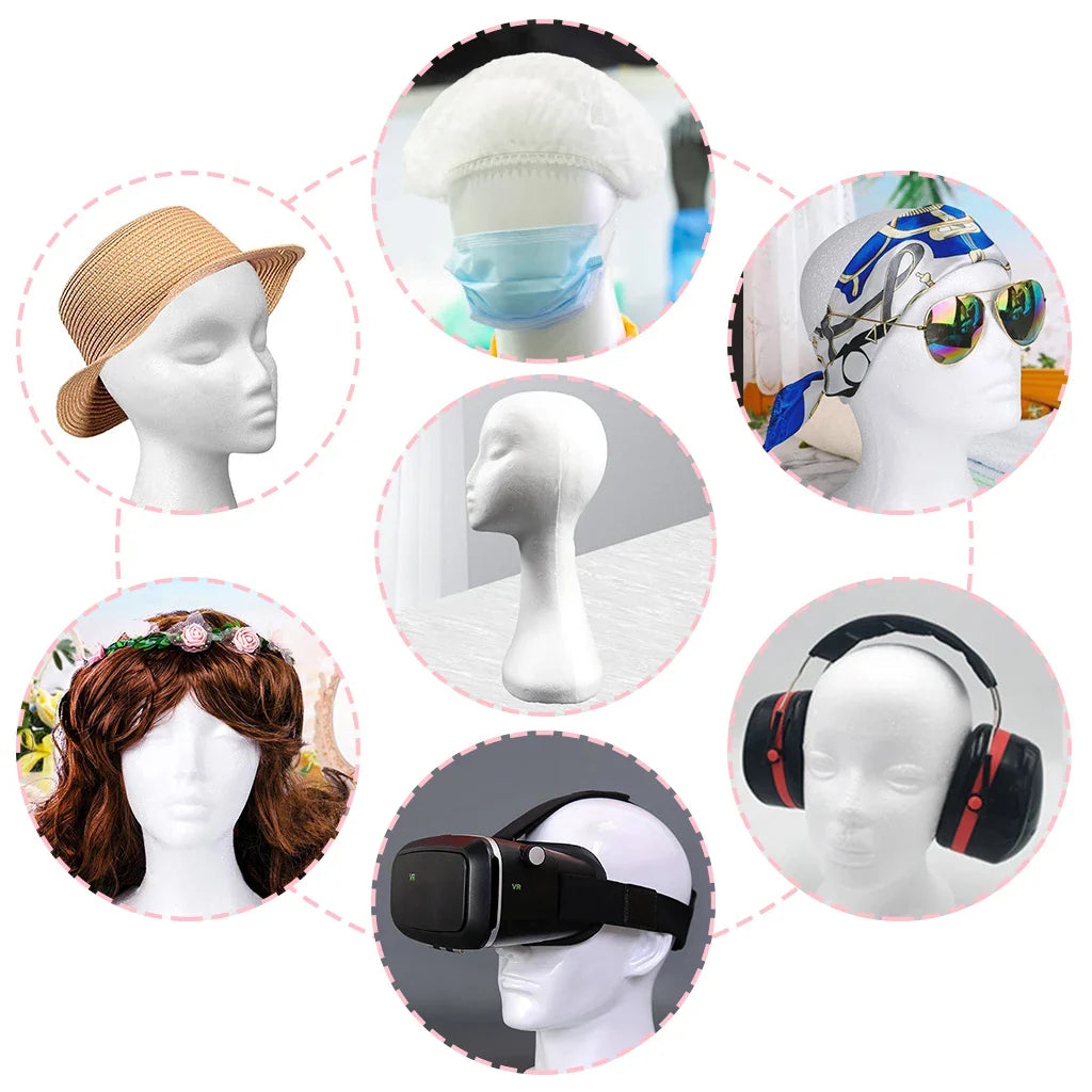 Maniquí de cabeza de espuma de poliestireno de 19.5 pulgadas para pelucas de mujer, para estilizar, modelar y exhibir pelucas, sombreros y postizos de mujer