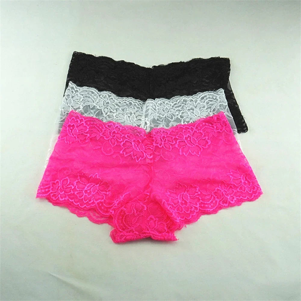 3pcs M-XXL Female Boxers Underwear Silk Boyshorts Women Transparent Panties Shorts Ladies Perspective Lingerie