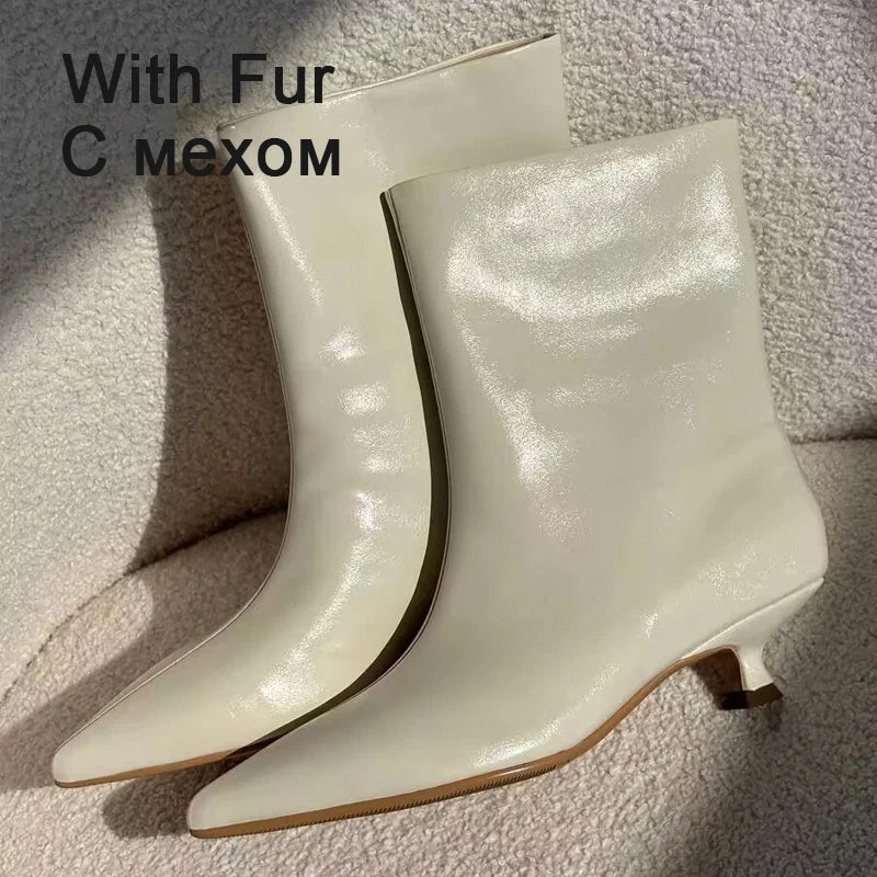 JOZHAMTA Size 34-43 Women Real Leather Ankle Boots Fashion Mid Heels Shoes For Winter Boots Pointy Office Lady Daily Dress Shoes