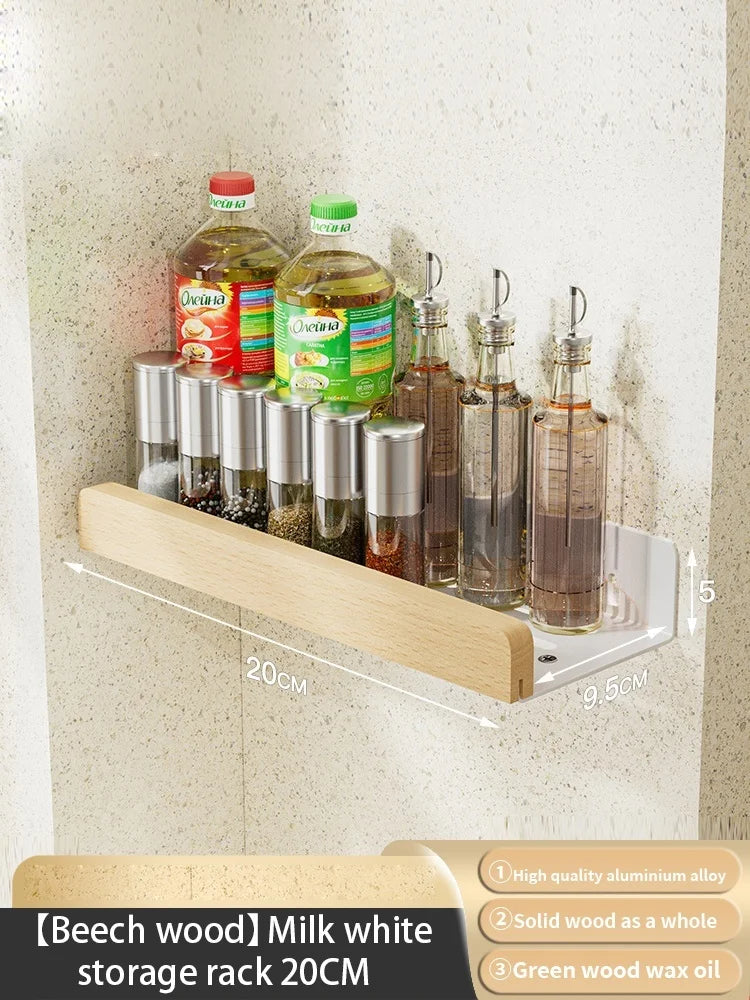 Wood Kitchen Organizer Mounted Spice Rack Kitchen Storage with Hooks for Condiments Kitchen Accessories