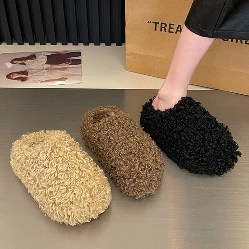 Winter 2026 Fashion Women's Shoes Comfortable Plush Velvet Warm Fluffy Slippers Home Non-slip Lightweight Soft Indoor Slippers