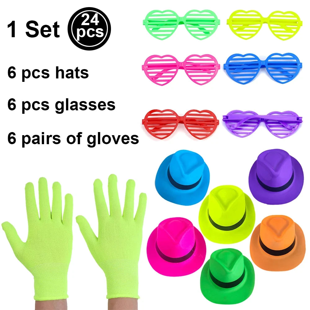 6 12 24 30 Pcs Neon Party Supplies Neon Formal Hats Glow In The UV Light Party Fluorescent Hat UV Light Party Decorations Adults