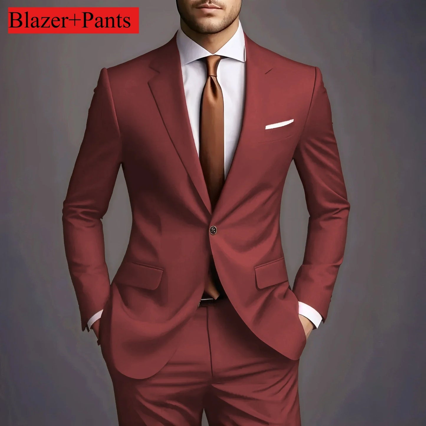New Luxury Elegant Men's Suits 2 Piece Set Fashion Korean Casual Slim