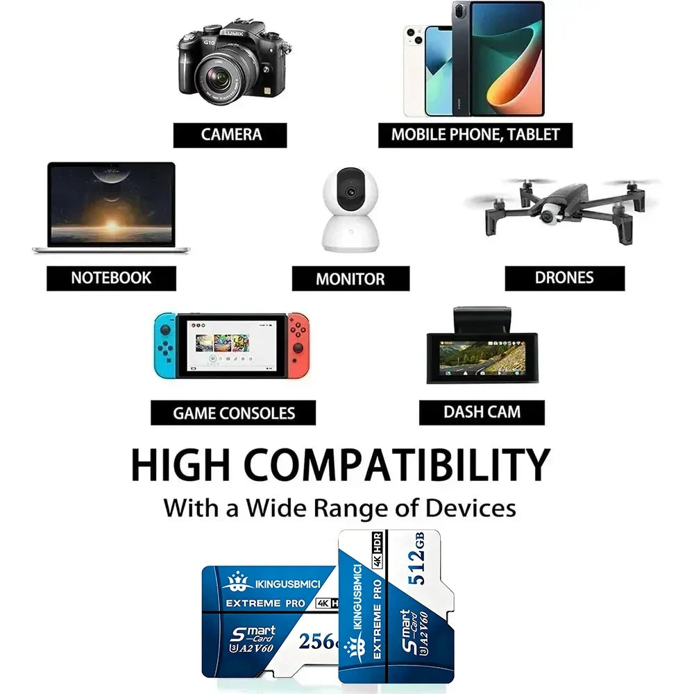 Memory Card TF Cards SD Cards Micro TF SD 32GB 512GB 64GB Card A1 V30 UHS-I Class 10 for Smartphone PC Surveillance Gaming