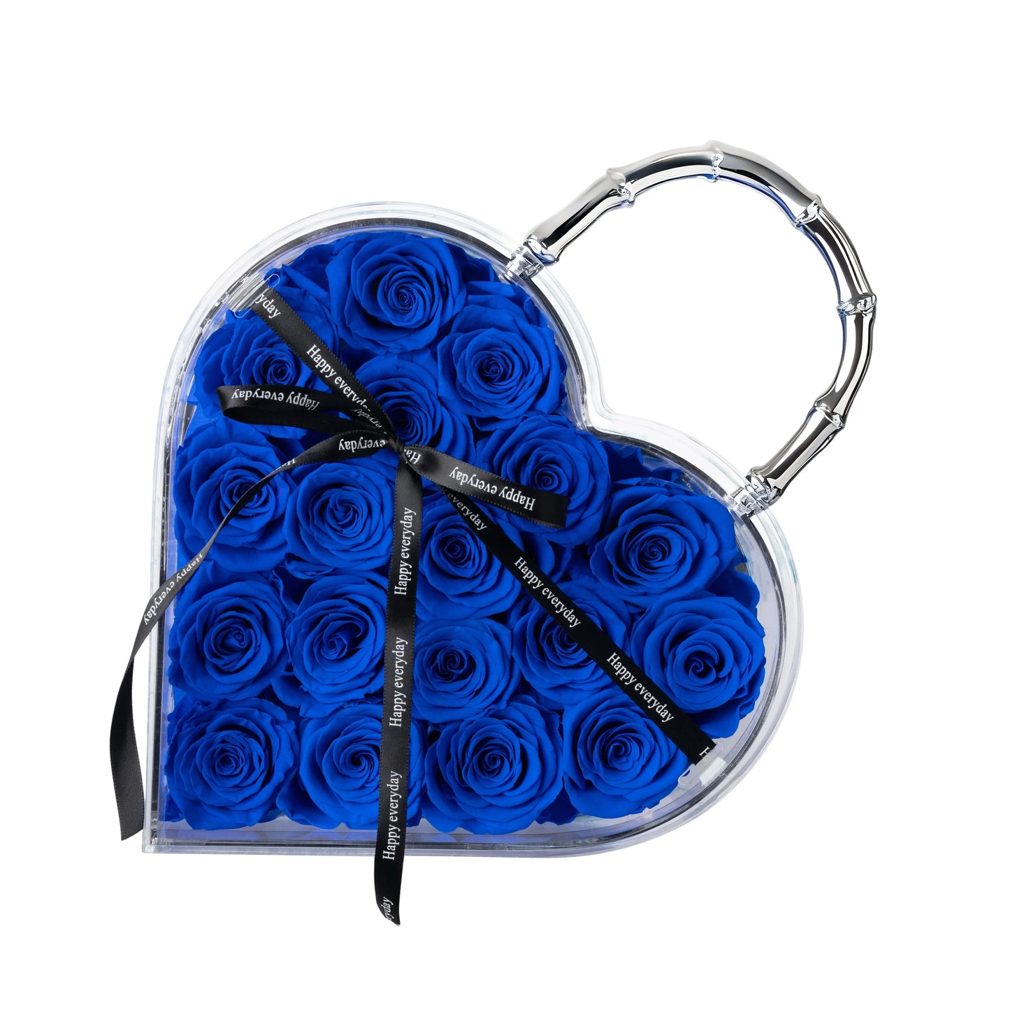 18 Preserved Roses in Heart Acrylic Display Case with Handle, Home