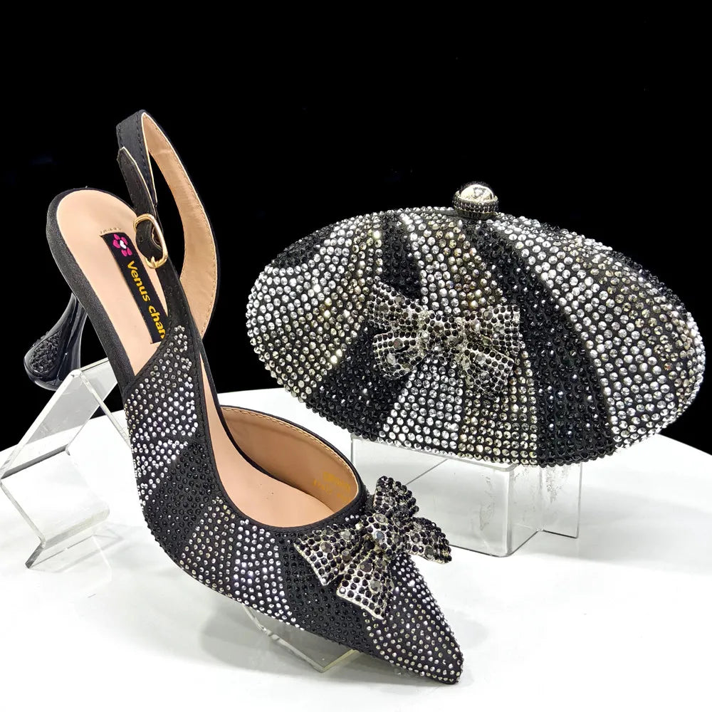 Doershow  African fashion Italian Shoes And Bag Sets For Evening Party With Stones coffee Italian Handbags Match Bags! Ho1-1