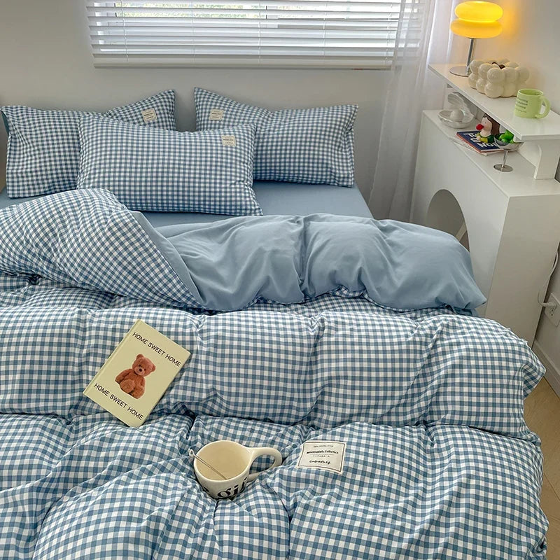 Plaid Style Bedding Set Skin-friendly Quilt Cover Pillowcase Bedsheet Home Bed Linen Sets Single/Full/Queen/King Size Bedclothes