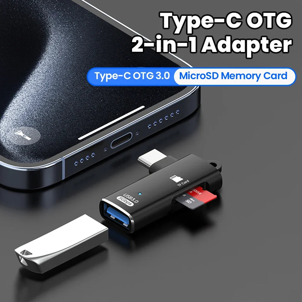 High-Speed 3 in 1 USB 3.0 Type C to TF Card Reader Adapter Memory Card OTG Reader for iPhone 15/16 Huawei PC Laptop
