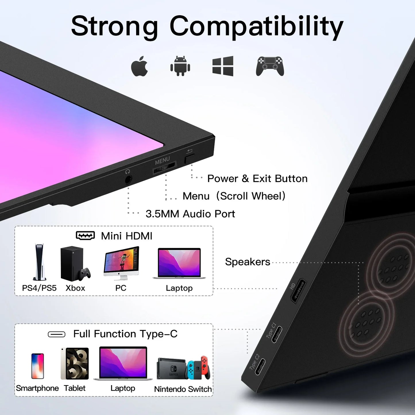15.6 Inch Portable Monitor for Laptop, 1080p 72 NTSC 100 Srgb USB C
