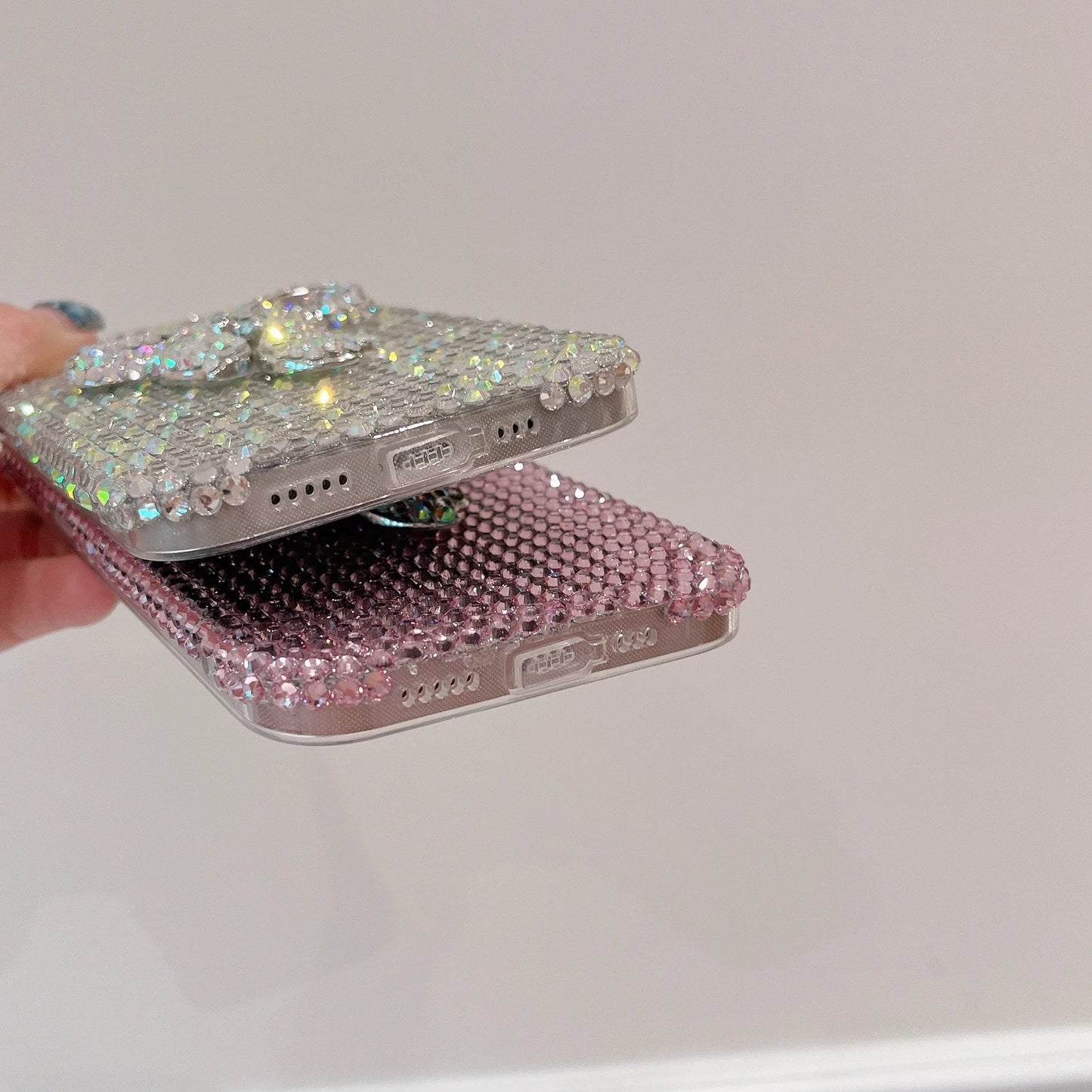 Funda de lujo con lazo de diamantes, brillante y adorable