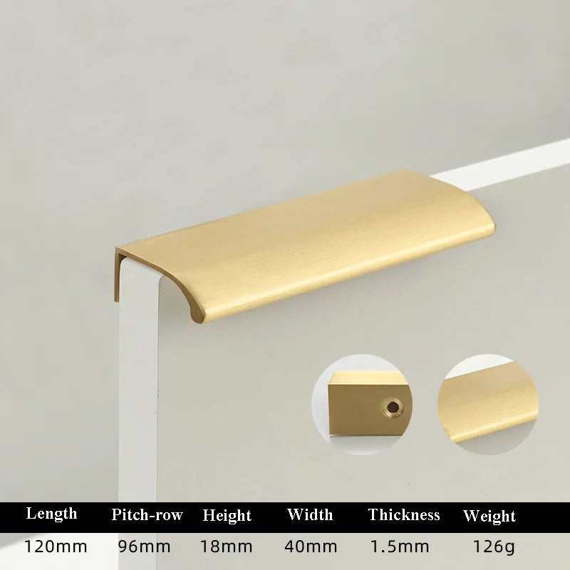 Long Hidden Brass Handle Invisible Solid Brass Pull for Kitchen Cabinet Gold Drawer Knobs Furniture Door Handles