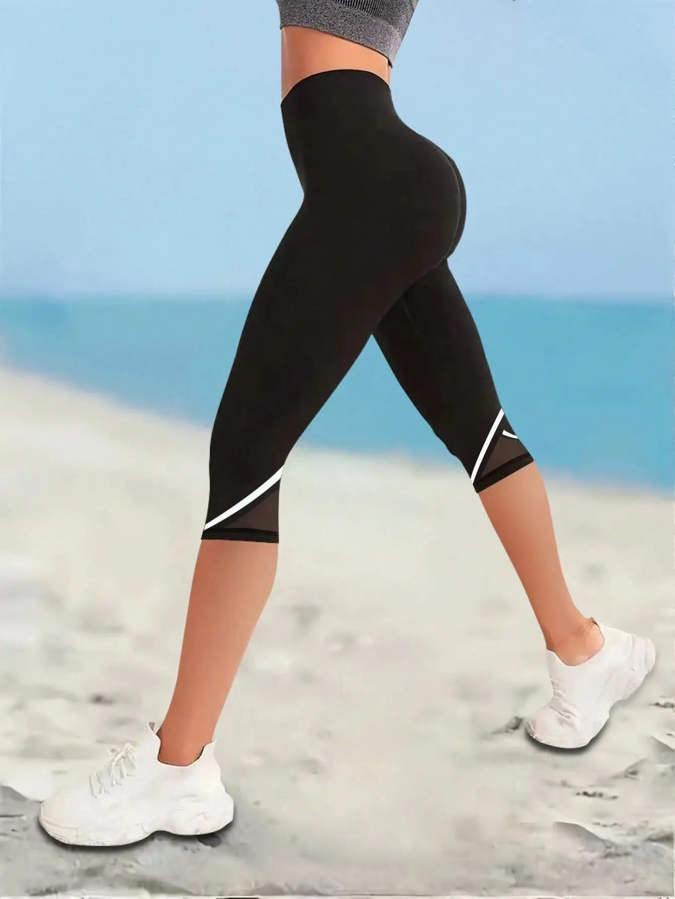 Pantalones de yoga de talle alto con malla