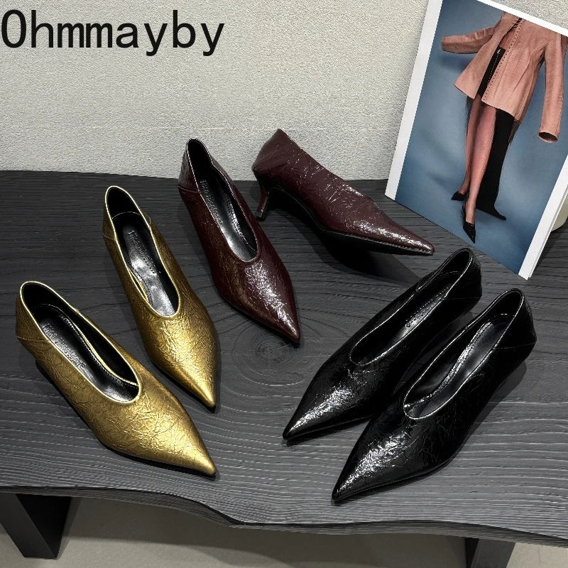 Fashion Pointed Toe Thin Heel Women Office Pumps Shallow Slip On Party Dress Shoes 2026 New Spring Autumn Commuter Footwear