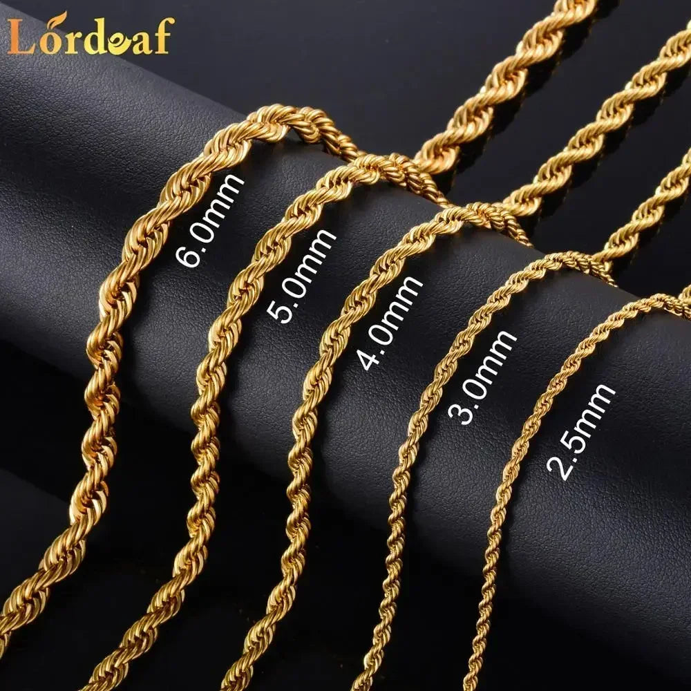 2.5mm 3MM 4MM 5MM 18k Real Gold Plated Stainless Steel Twist Rope