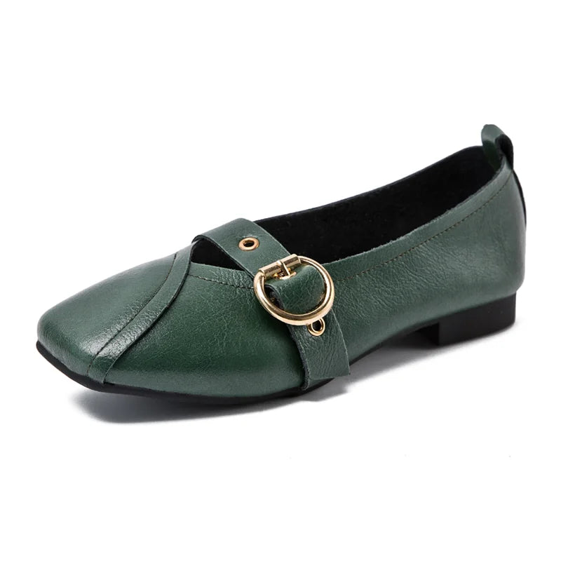 AIYUQI Women Shoes Fashion 2026 New Genuine Leather Ladies Flat Shoes Comfortable Square Buckle Large Size 414243 Shoes Women