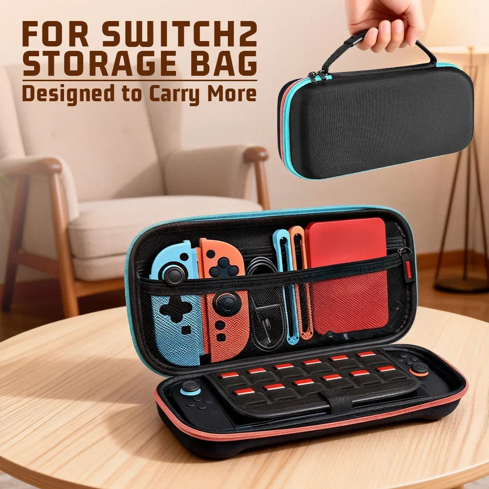 Storage bag for Switch 2 game console, red and blue color scheme, protective bag