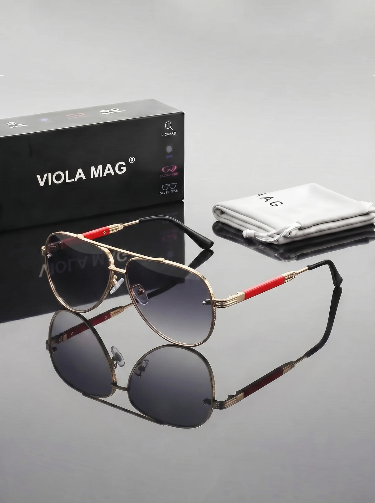 VIOLA MAG Retro Metal Gradient Toad Mirror, Unisex Daily Glasses for Commuting and Driving Decoration, with Glasses Bag