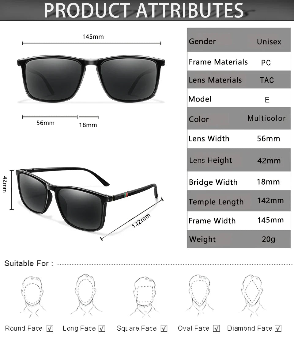 Luxury Square Vintage Polarized Cycling Sunglasses Men Women Fashion Travel Driving Fishing Sun Glasses Male Eyewear UV400