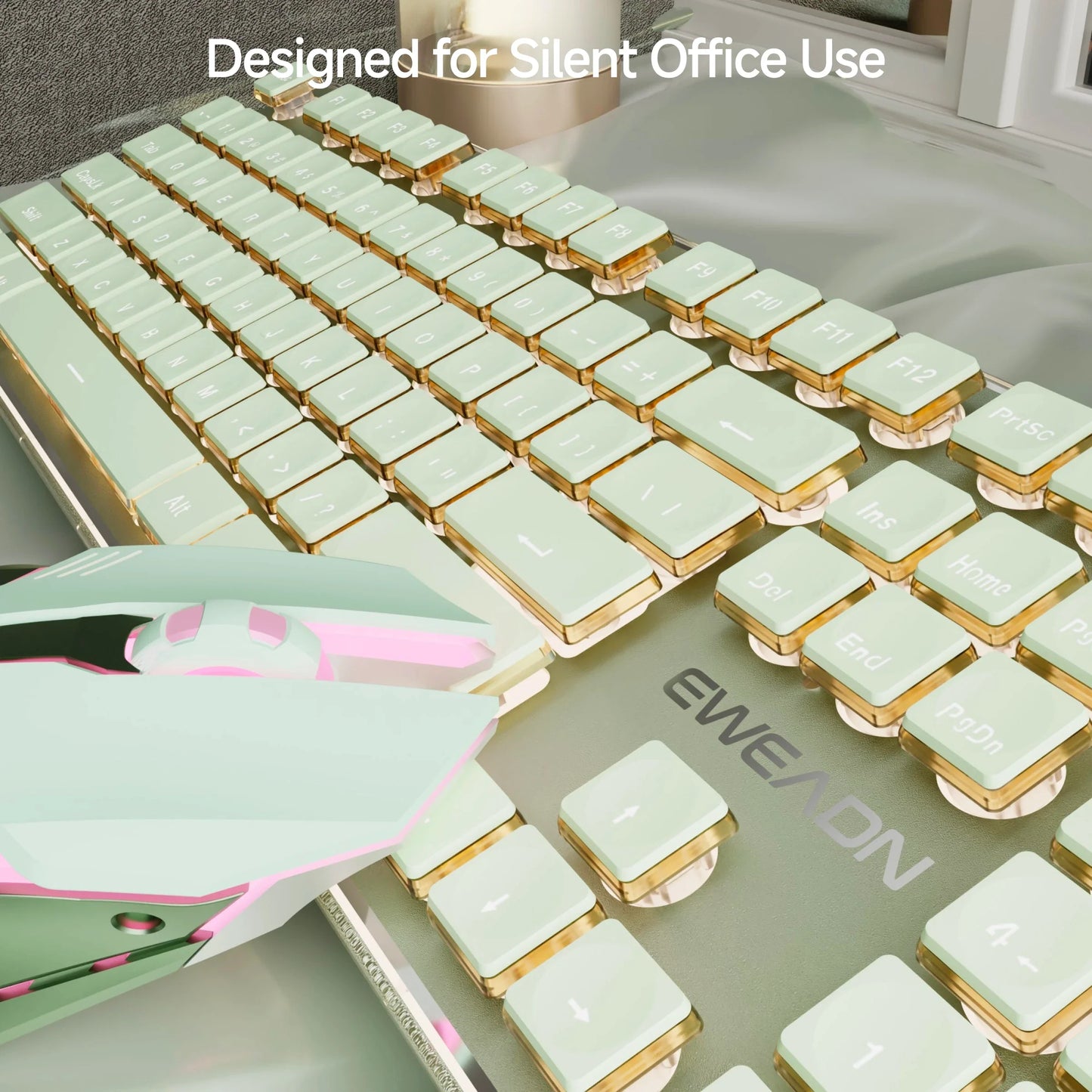 EWEADN Wireless Gaming Keyboard and Mouse Set, 104 Silent Keys, Backlit, All-Metal Panel, Ergonomic, Quiet Typing