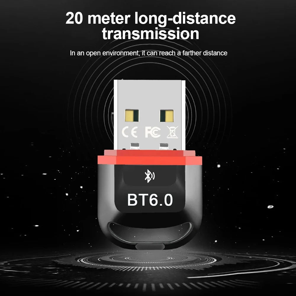 USB Bluetooth 6.0 Adapter Transmitter Receiver Bluetooth 6.0 Dongle Wireless USB Adapter For Mouse Keyboard Speaker Music