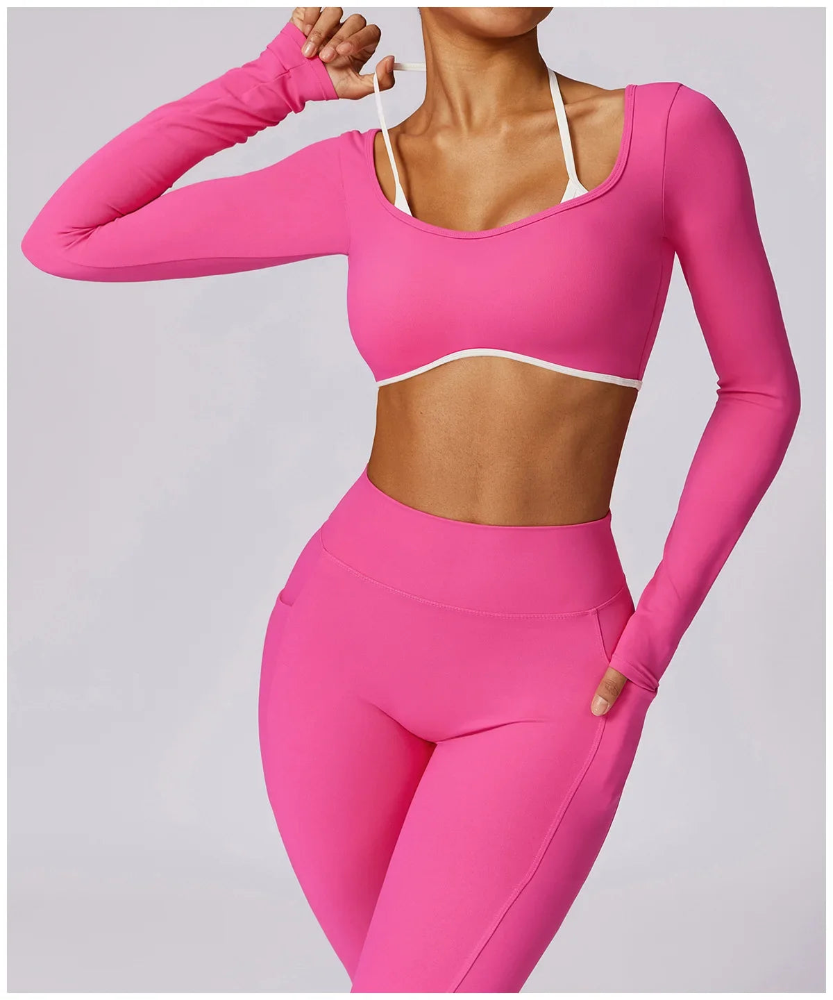 2-Piece Activewear Set – Long Sleeve Crop Top & Leggings