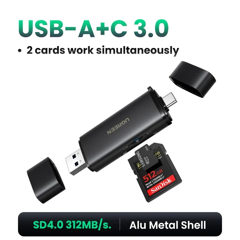 UGREEN Card Reader USB3.0&USB C to SD MicroSD TF Thunderbolt 3 for PC Laptop Accessories Smart Memory Cardreader SD Card Adapter