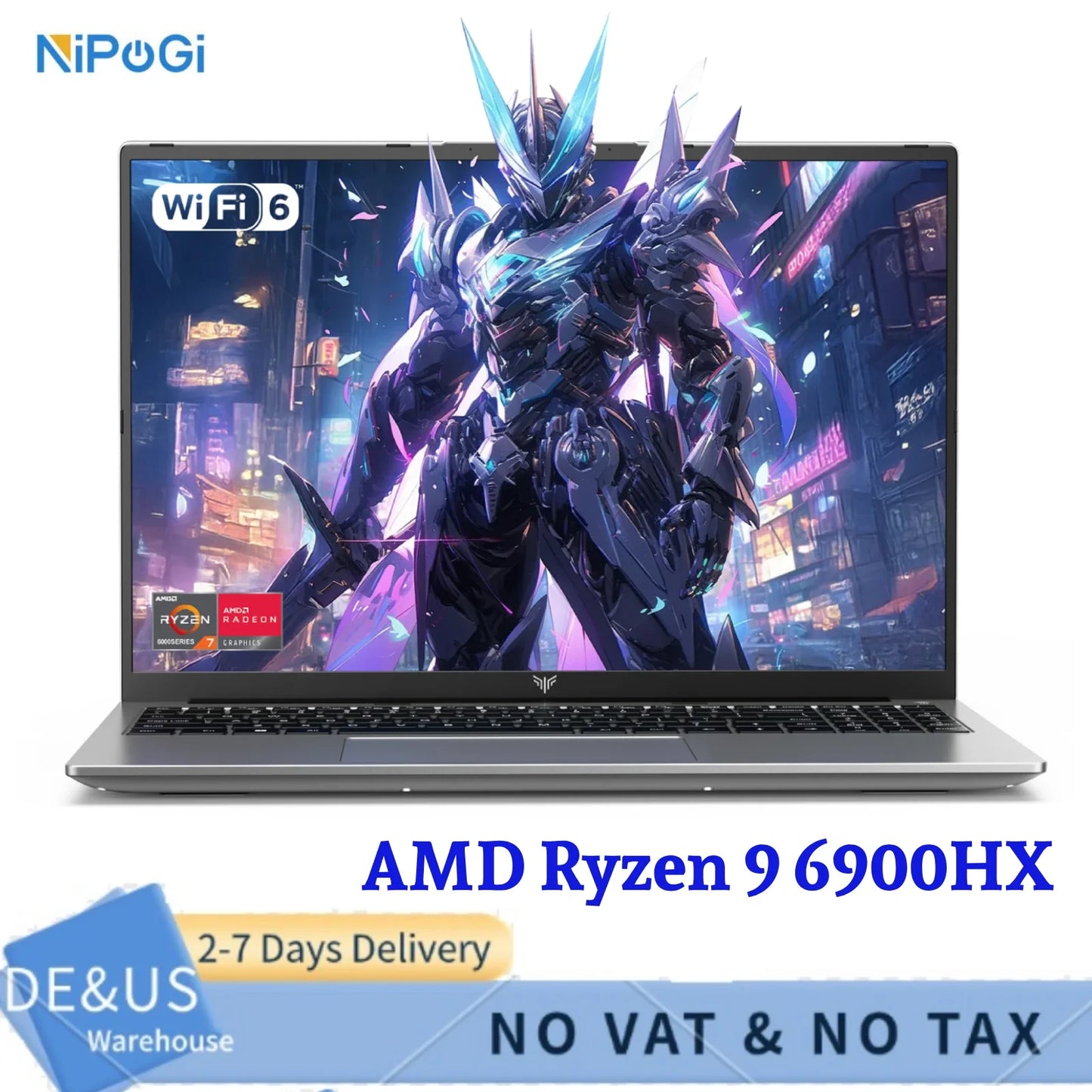 NIPOGI 16" FHD Laptop AMD Ryzen 9 6900HX Laptop 16GB LPDDR5 RAM 512GB SSD Backlit Keyboard Full-Featured Office Gamin Notebook