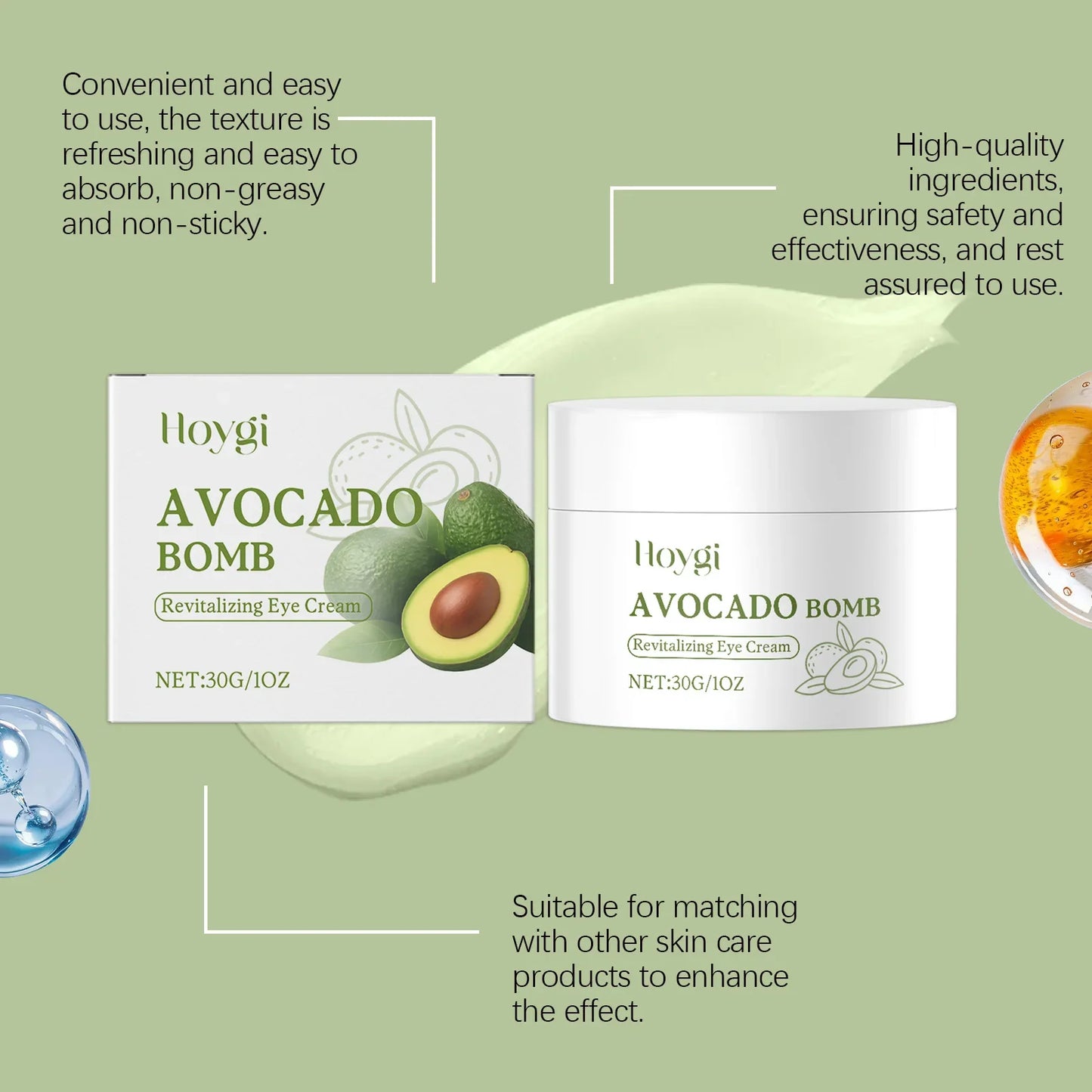 Avocado Eye Cream Fades Fine Lines & Wrinkles Firming Smoothing Eye Area Anti Puffiness Dark Circle Corrector for Youthful Eyes