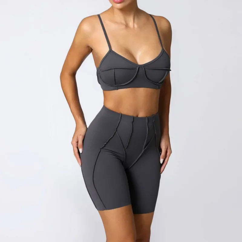 2-Piece Yoga Set – Open Back Sports Bra & High Waist Shorts