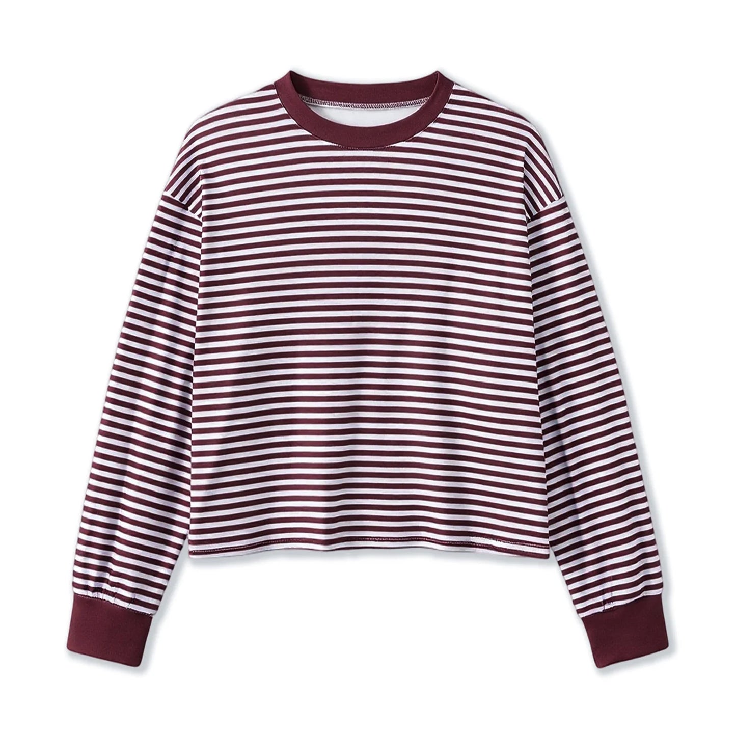 Spring Autumn Casual Loose Tops for Women Long Sleeve Round Neck Loose Fit Striped Print T-shirts