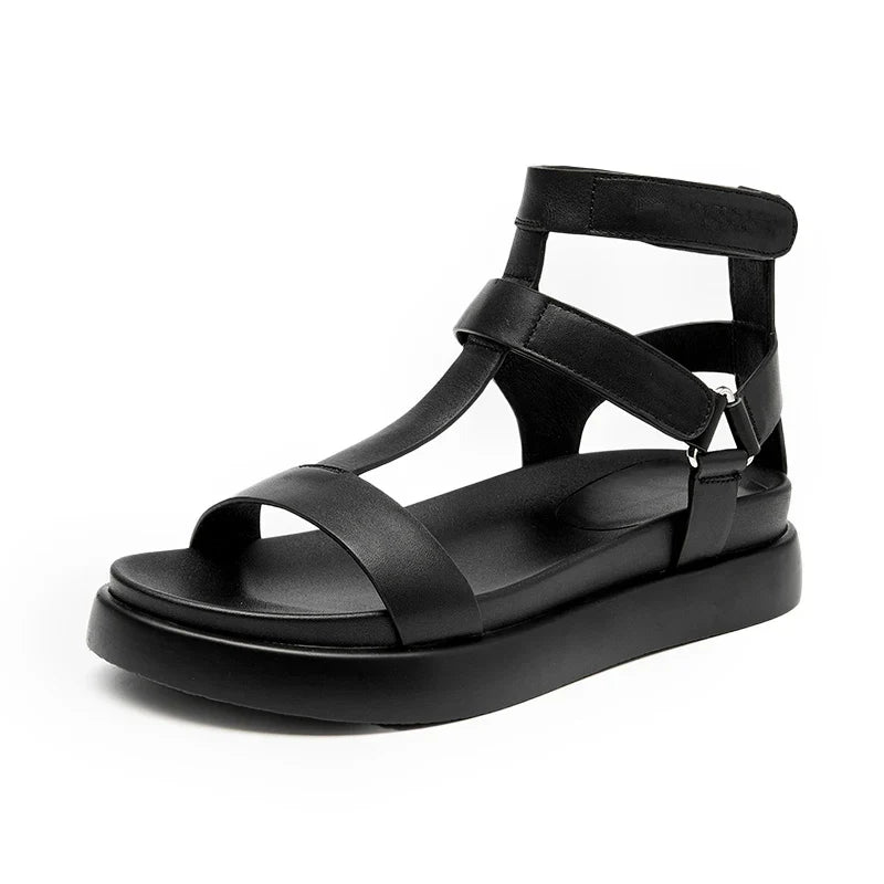 BeauToday Summer Gladiator Sandals Women Calfskin Leather Open Toe T-bar Strap Hook & Loop  Summer Ladies Shoes Handmade 07130