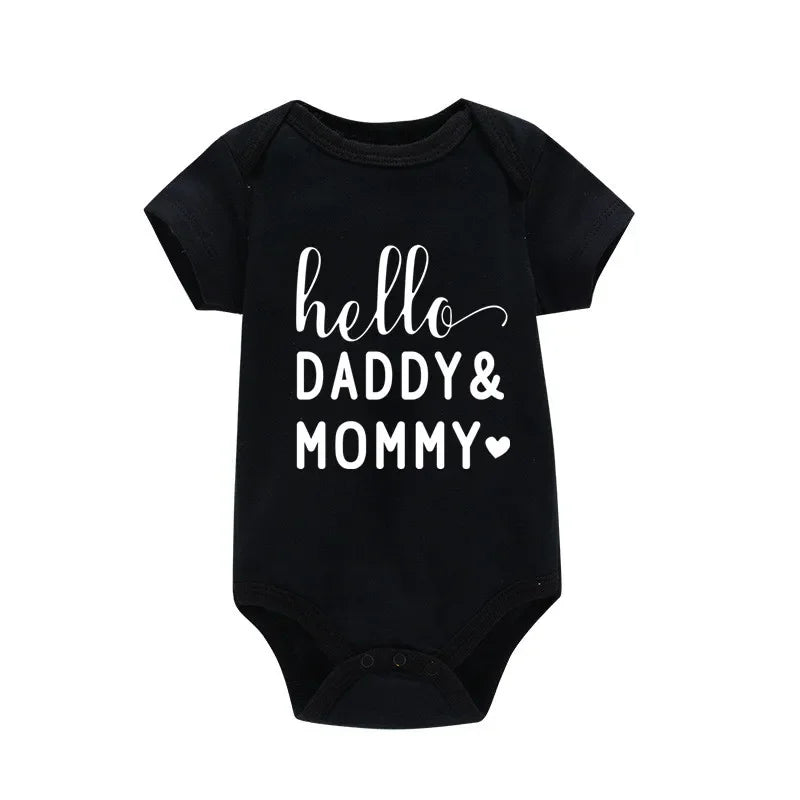 Hello Daddy Mommy Newborn Baby Bodysuit Pure Cotton Short Sleeve Summer Jumpsuit Cute Baby Onesie