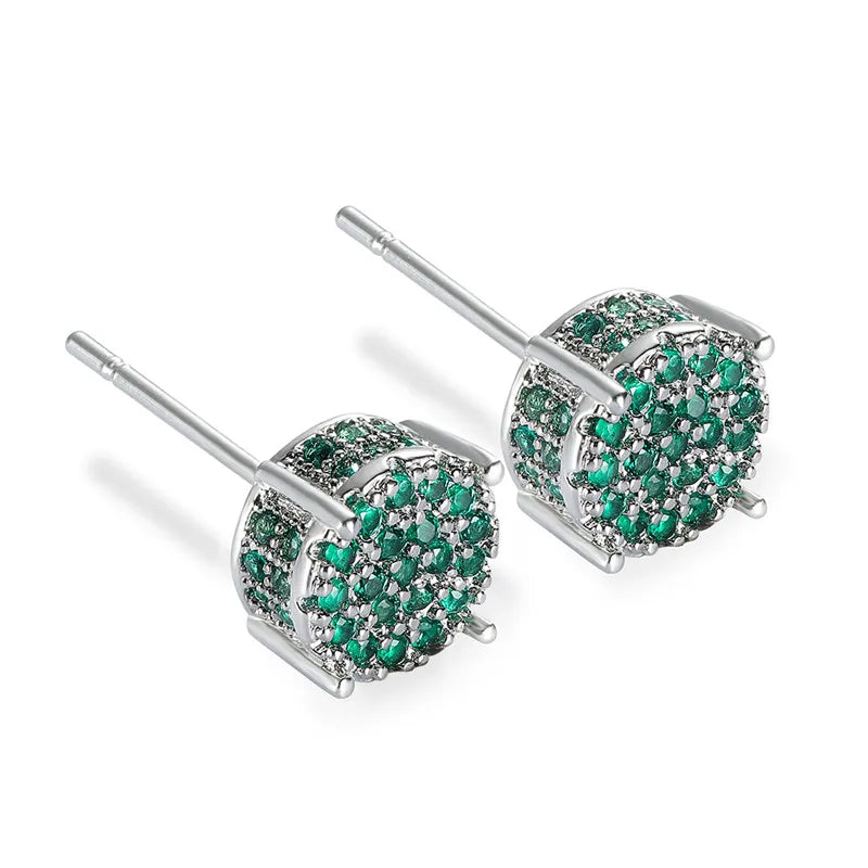 Female Austrian Crystal Round Earring White Gold Yellow Gold Color White Zircon Hip Hop Wedding Stud Earrings For Women Jewelry