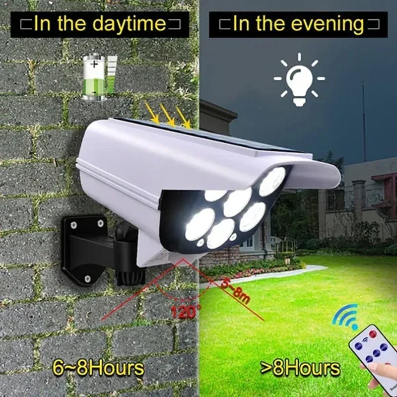 1-2pack 77led Solar Motion Sensor LED Light Outdoor Dummy Camera