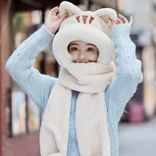 Gorro de invierno, bufanda y guantes de gato kawaii