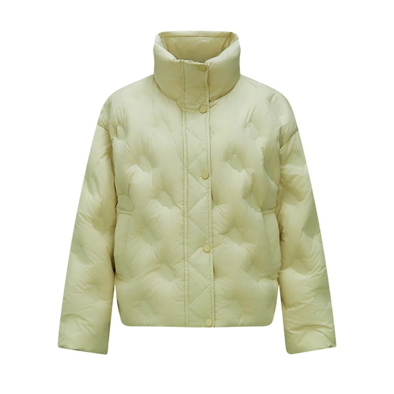 Semir Down Jacket Women Thin Houndstooth Loose 2024 New Winter Waterproof Windproof Stand-Up Collar Wear Down Jacket