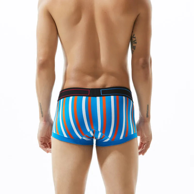 Men's underwear with low waist, slim fit, striped, sexy, fashionable, high elasticity, breathable four corner flat bottom pants