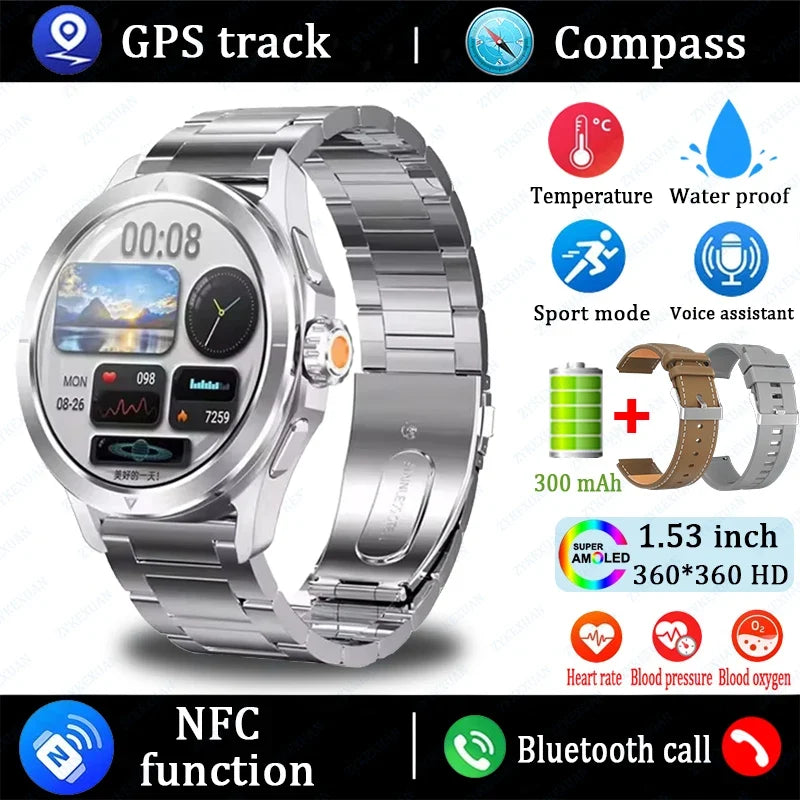 Original S4 Ultra Smart Watch Men  AMOLED Outdoor Sport NFC GPS Track Heart Rate Waterproof Bluetooth Call Smart watch 2025 New