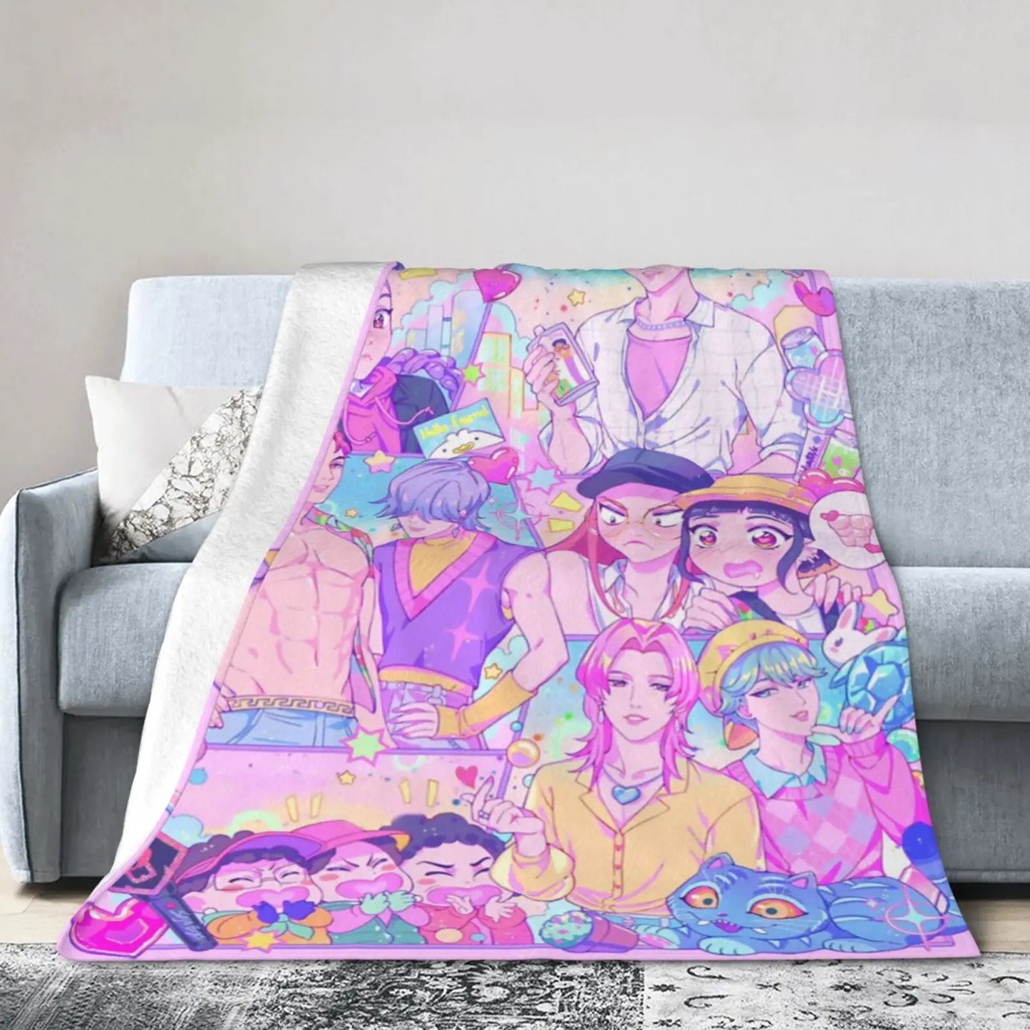 K-Pop Group Demon Hunters Cozy Super Soft Flannel Blanket, Lovely Anime Character Warm Throw Blanket For Living Room,Home Decor