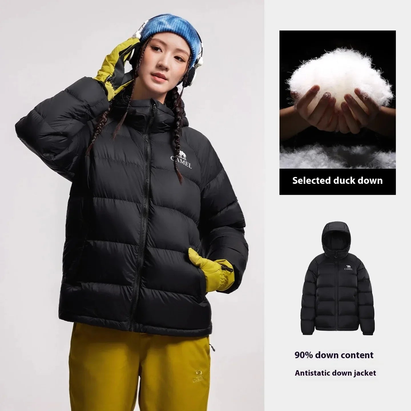 GOLDEN CAMEL Outdoor Down Jackets Unisex Women's Winter Coats High-loft Windproof Warm Duck Down Padding Puffer Jacket Camping